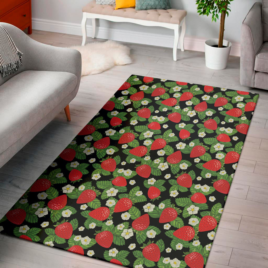 Strawberry And Flower Pattern Print Area Rug