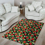 Strawberry And Flower Pattern Print Area Rug