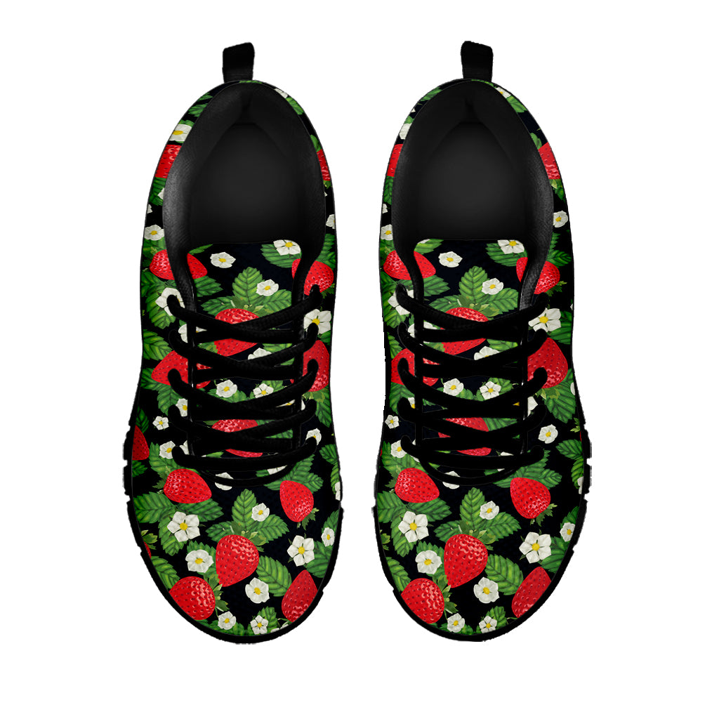 Strawberry And Flower Pattern Print Black Sneakers