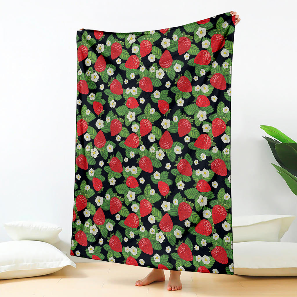 Strawberry And Flower Pattern Print Blanket