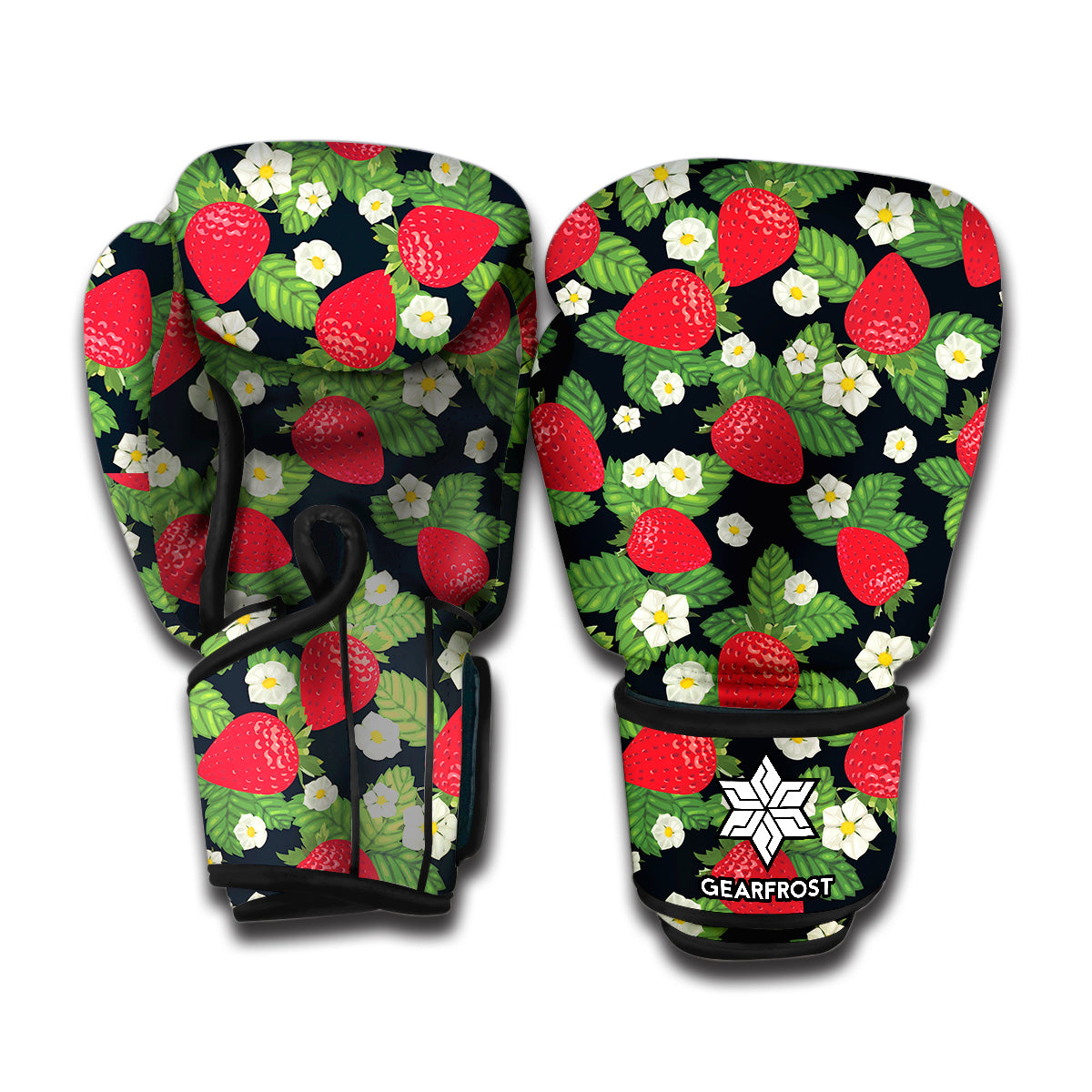 Strawberry And Flower Pattern Print Boxing Gloves