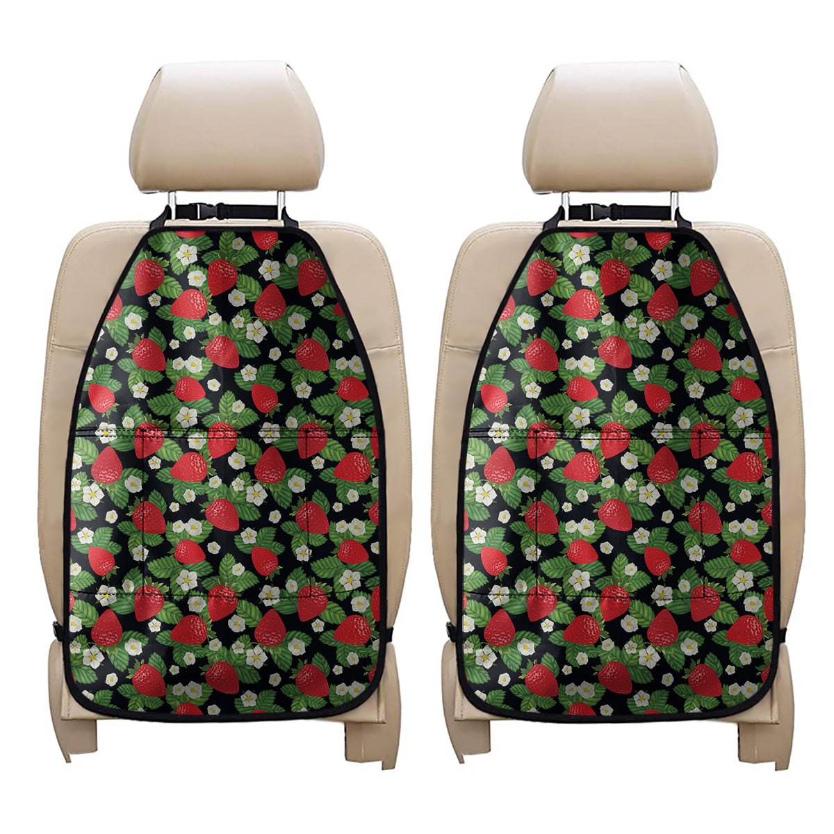 Strawberry And Flower Pattern Print Car Seat Organizers
