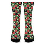 Strawberry And Flower Pattern Print Crew Socks