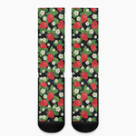 Strawberry And Flower Pattern Print Crew Socks