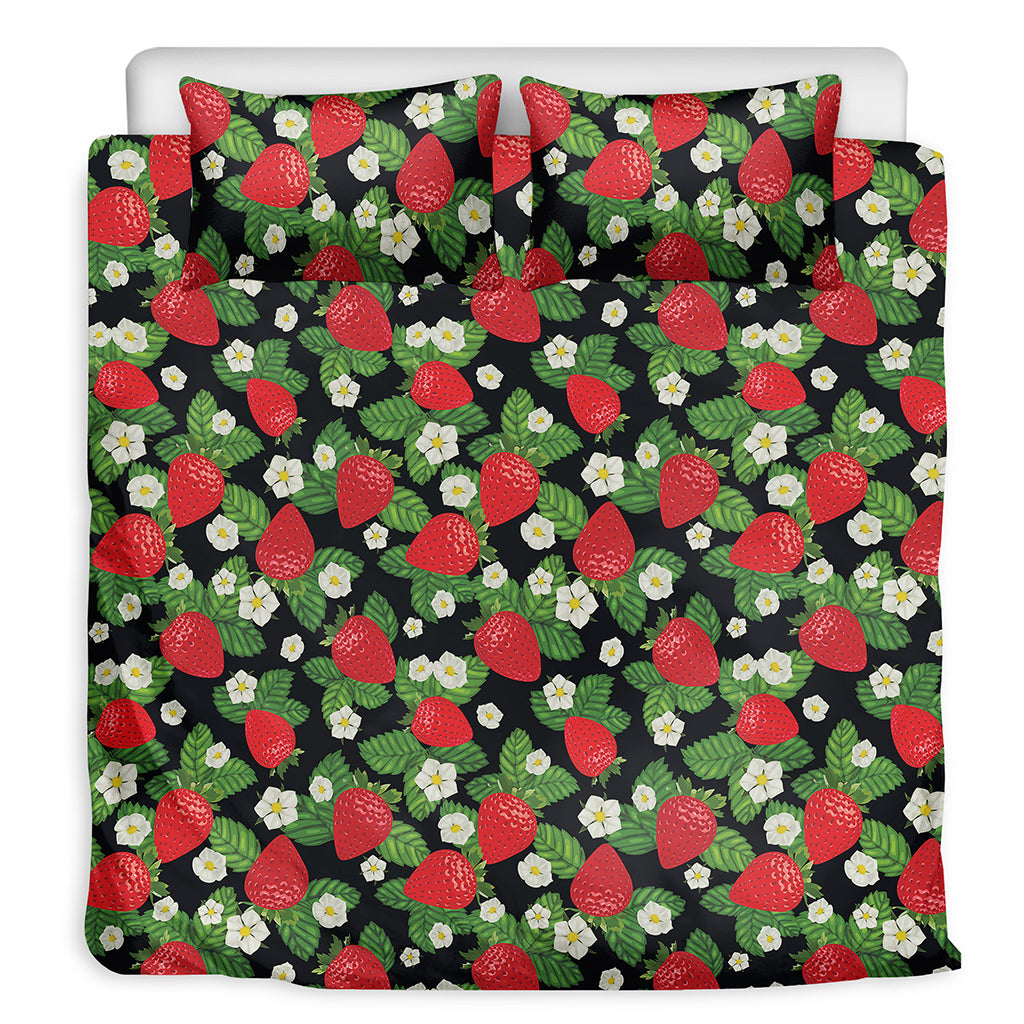 Strawberry And Flower Pattern Print Duvet Cover Bedding Set