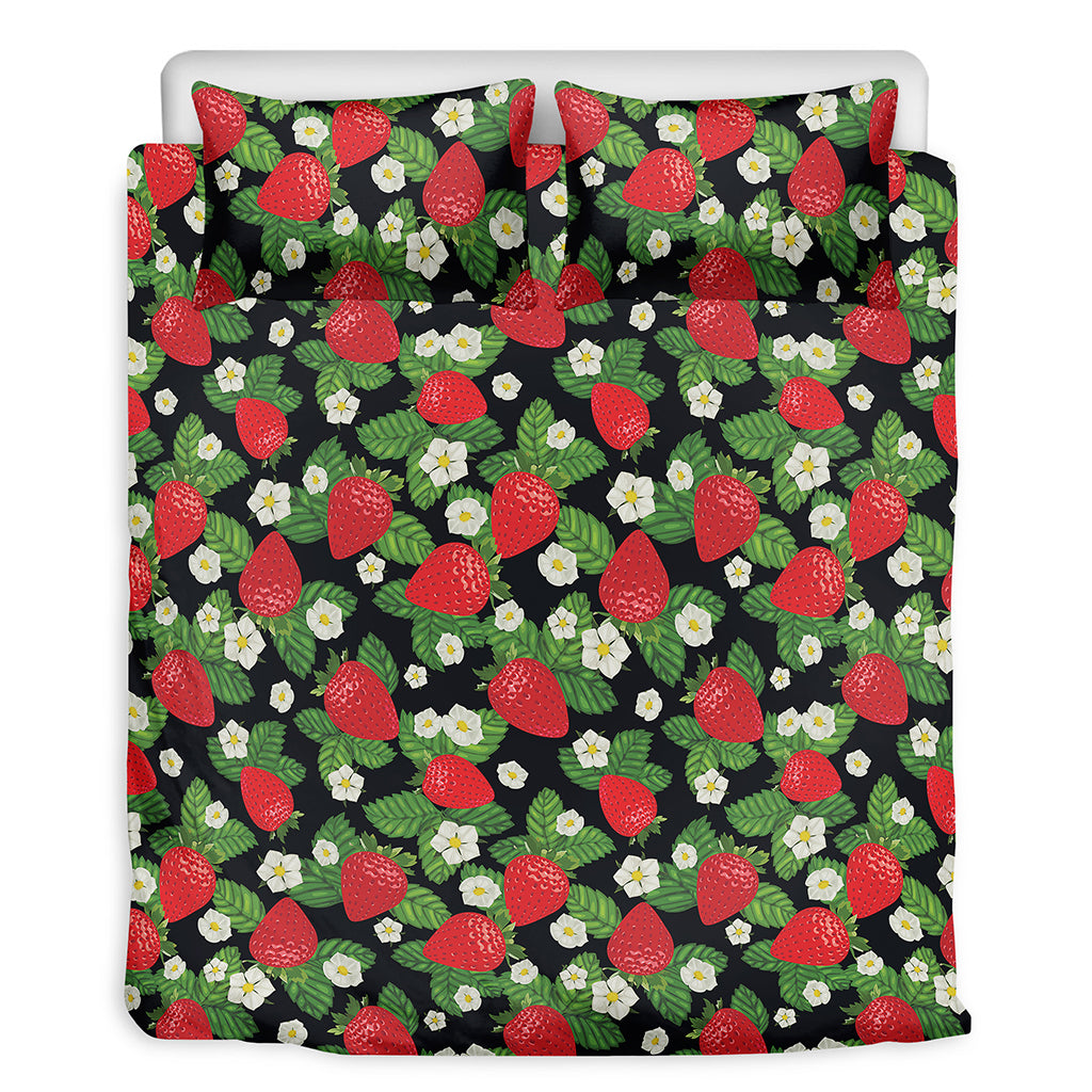 Strawberry And Flower Pattern Print Duvet Cover Bedding Set