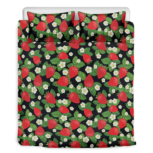 Strawberry And Flower Pattern Print Duvet Cover Bedding Set