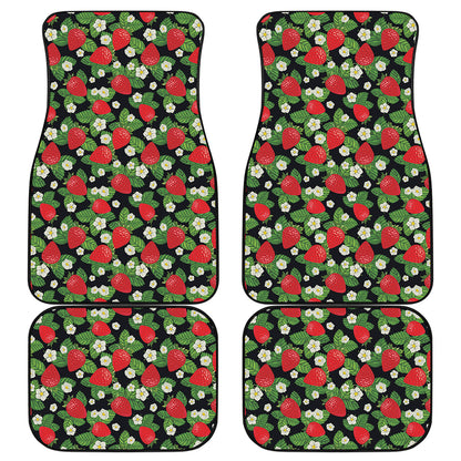 Strawberry And Flower Pattern Print Front and Back Car Floor Mats