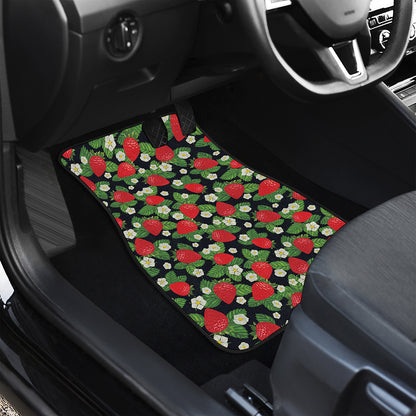 Strawberry And Flower Pattern Print Front and Back Car Floor Mats