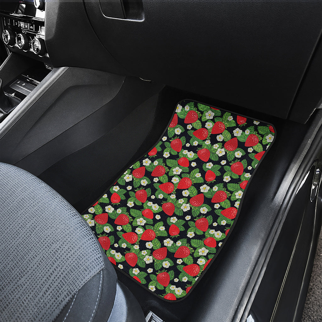 Strawberry And Flower Pattern Print Front and Back Car Floor Mats