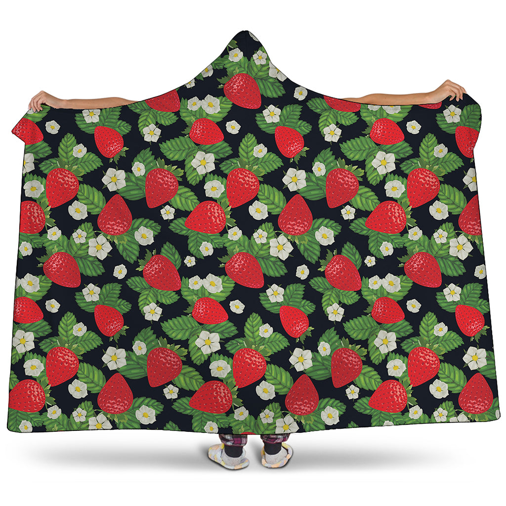 Strawberry And Flower Pattern Print Hooded Blanket