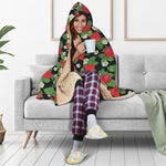 Strawberry And Flower Pattern Print Hooded Blanket