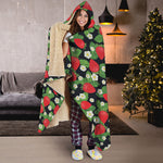 Strawberry And Flower Pattern Print Hooded Blanket