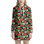 Strawberry And Flower Pattern Print Hoodie Dress