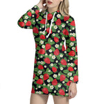 Strawberry And Flower Pattern Print Hoodie Dress