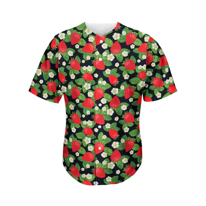 Strawberry And Flower Pattern Print Men's Baseball Jersey