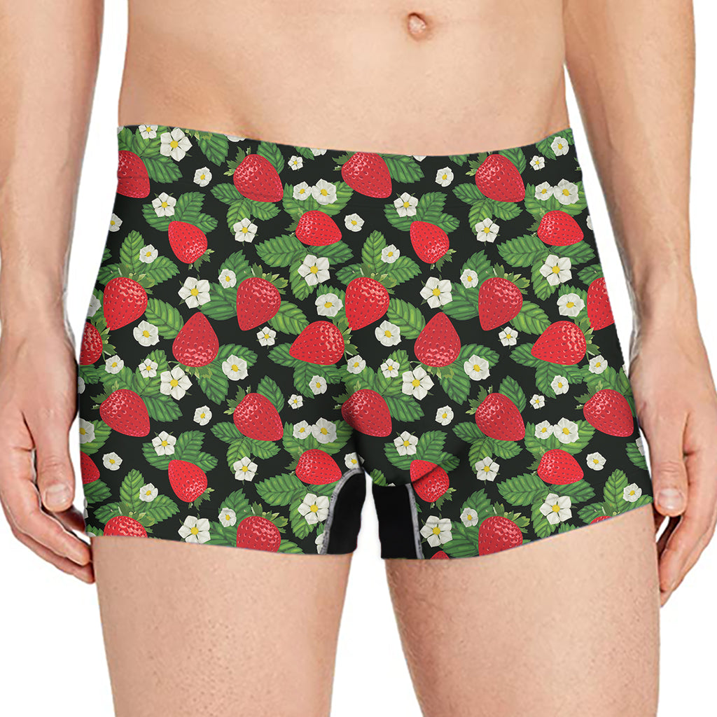 Strawberry And Flower Pattern Print Men's Boxer Briefs