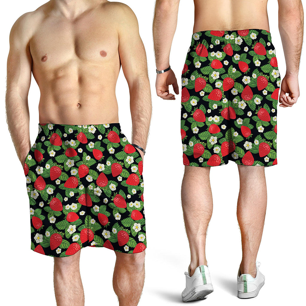 Strawberry And Flower Pattern Print Men's Shorts