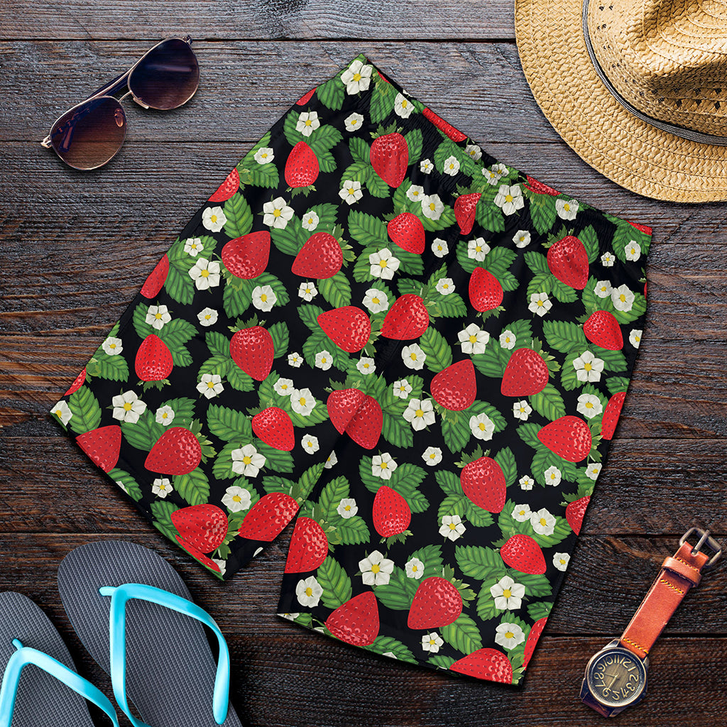 Strawberry And Flower Pattern Print Men's Shorts