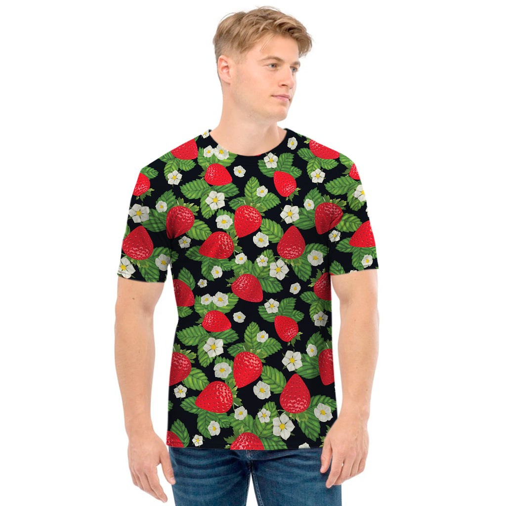 Strawberry And Flower Pattern Print Men's T-Shirt