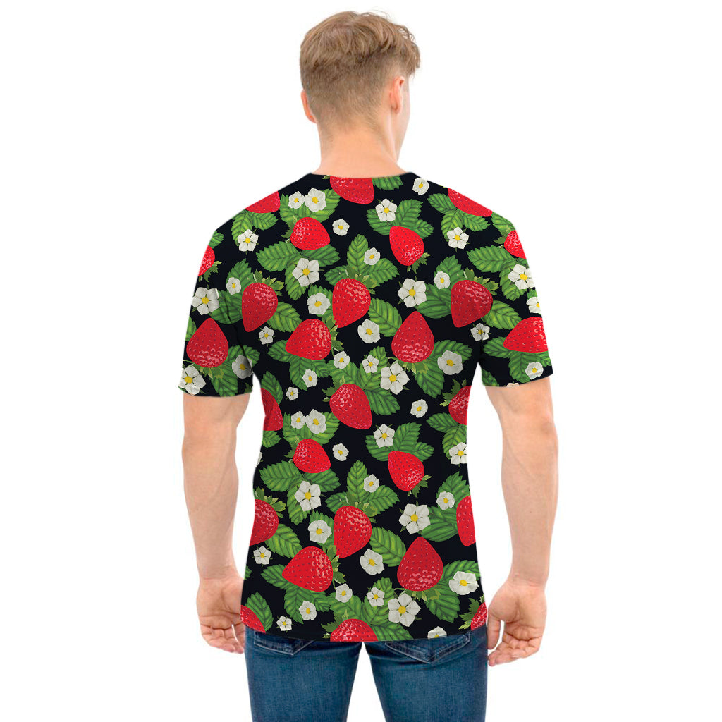 Strawberry And Flower Pattern Print Men's T-Shirt