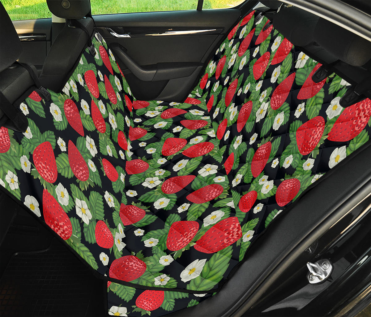 Strawberry And Flower Pattern Print Pet Car Back Seat Cover