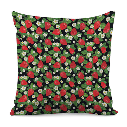 Strawberry And Flower Pattern Print Pillow Cover