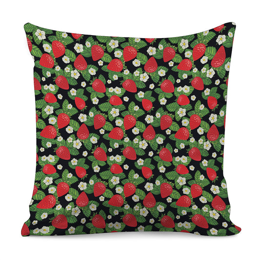 Strawberry And Flower Pattern Print Pillow Cover