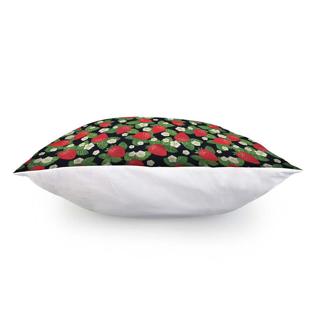 Strawberry And Flower Pattern Print Pillow Cover