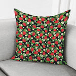 Strawberry And Flower Pattern Print Pillow Cover