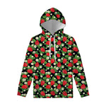 Strawberry And Flower Pattern Print Pullover Hoodie