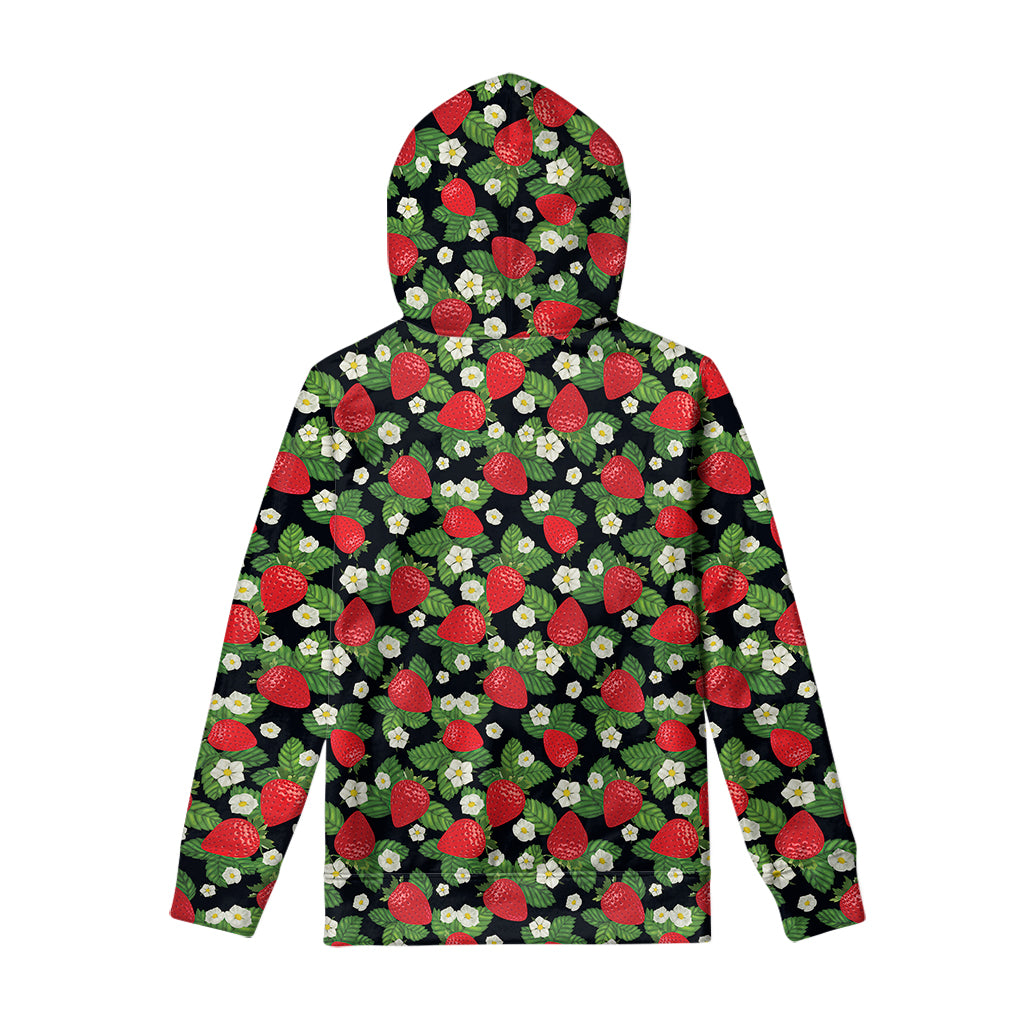 Strawberry And Flower Pattern Print Pullover Hoodie