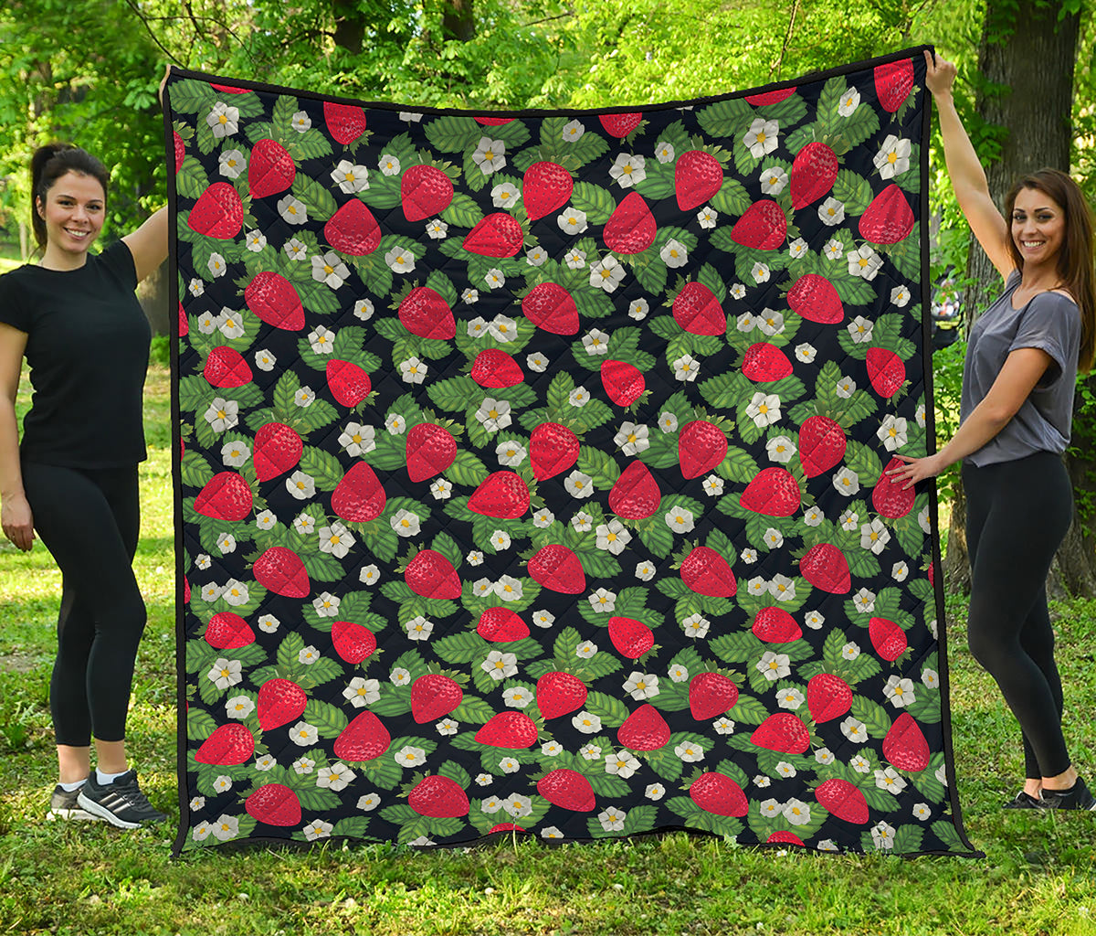 Strawberry And Flower Pattern Print Quilt
