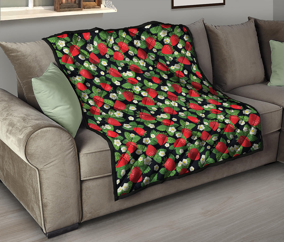 Strawberry And Flower Pattern Print Quilt