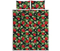 Strawberry And Flower Pattern Print Quilt Bed Set
