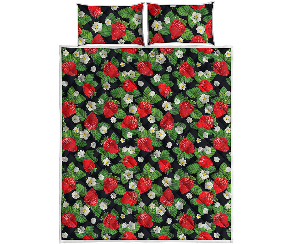 Strawberry And Flower Pattern Print Quilt Bed Set