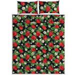 Strawberry And Flower Pattern Print Quilt Bed Set