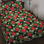 Strawberry And Flower Pattern Print Quilt Bed Set