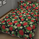 Strawberry And Flower Pattern Print Quilt Bed Set