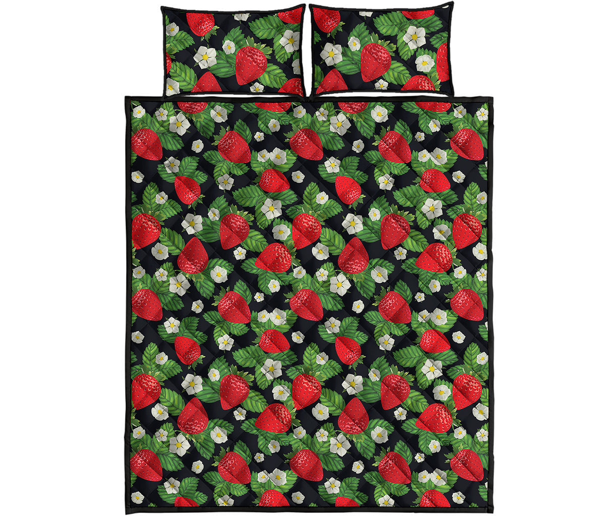 Strawberry And Flower Pattern Print Quilt Bed Set