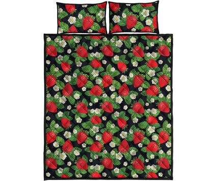 Strawberry And Flower Pattern Print Quilt Bed Set