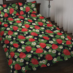Strawberry And Flower Pattern Print Quilt Bed Set