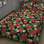 Strawberry And Flower Pattern Print Quilt Bed Set