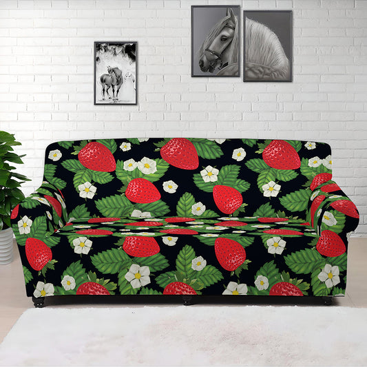 Strawberry And Flower Pattern Print Sofa Cover