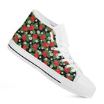 Strawberry And Flower Pattern Print White High Top Shoes