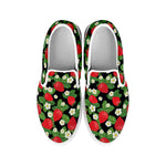 Strawberry And Flower Pattern Print White Slip On Shoes