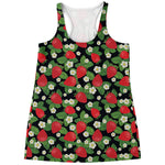 Strawberry And Flower Pattern Print Women's Racerback Tank Top