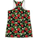 Strawberry And Flower Pattern Print Women's Racerback Tank Top