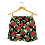 Strawberry And Flower Pattern Print Women's Shorts