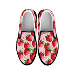 Strawberry Fruit Pattern Print Black Slip On Shoes